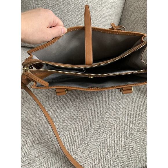Fossil Ryder Brown Cowhide Leather Double Handles Satchel/Crossbody/Shoulder Bag - Picture 7 of 13